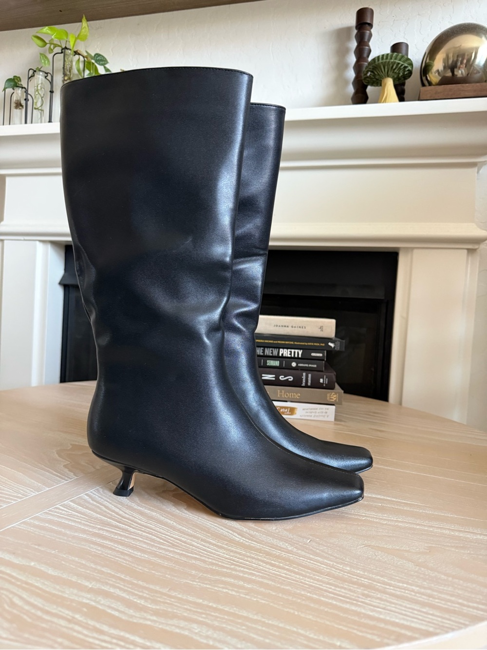 Small shop|Classic Black Mid-Calf Kitten Heel Boots,black faux leather•••NWT 7.5